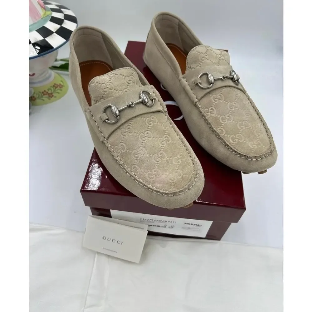 Men's Gucci GG logo suede driver loafers size 13 fits 13.5 US made in Italy